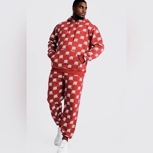 Boohoo MAN Red Monogram Tracksuit - 2XL Hoodie & Joggers